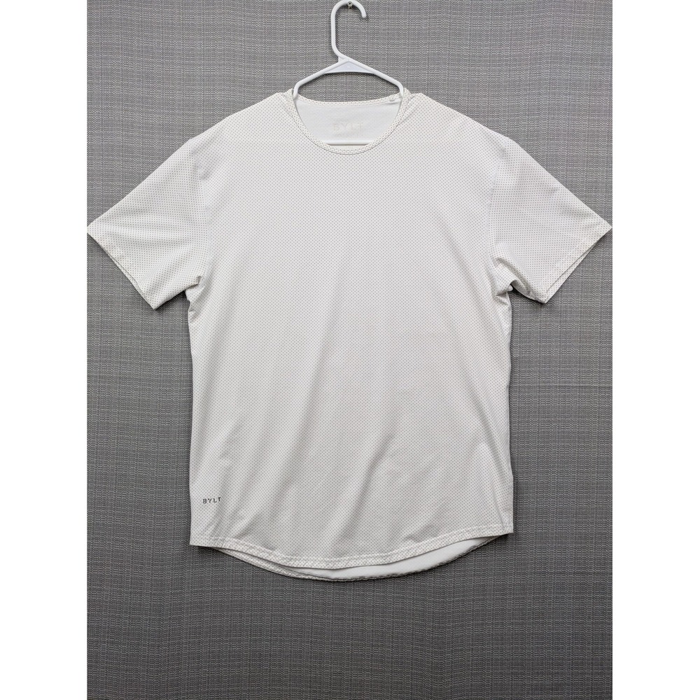 BYLT Drop-Cut Shirt Mens XL White Mesh Micro Dot Short Sleeve Performance Tee